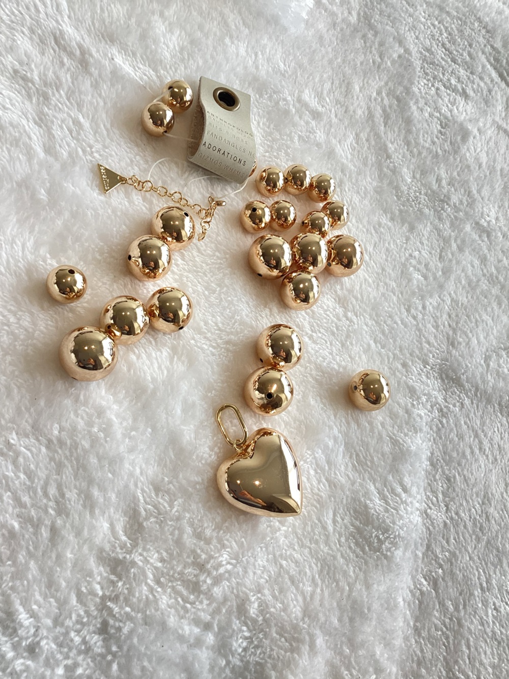 Anthropologie 14KT Gold Plated Beads Chunky Heart and Round New